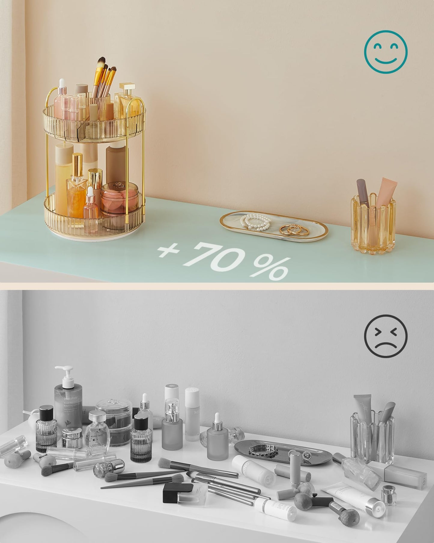 Въртящ се органайзер за грим, кръгъл, 2-етажен, регулируем, за тоалетка SONGMICS