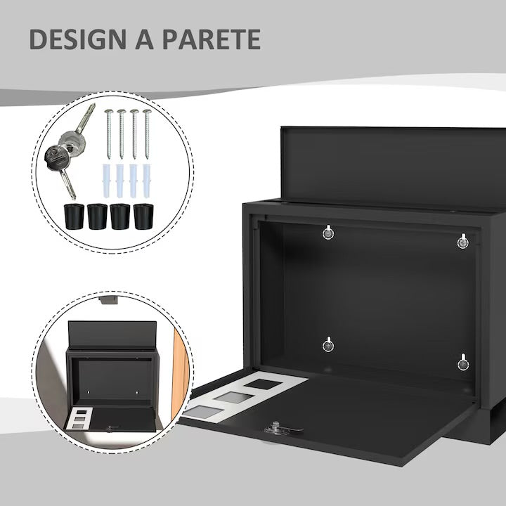 Пощенска кутия Homcom, здрав метал, 3 прозореца, черна