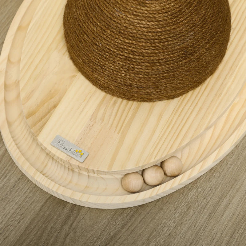 Интерактивна играчка за котки PawHut, драскаща повърхност, овална писта с топчета, борова дървесина