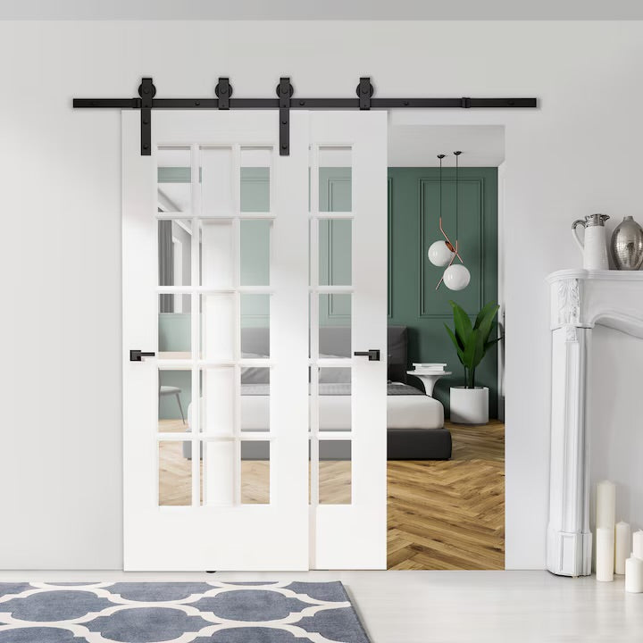 Комплект за монтаж на плъзгаща се врата Homcom, капацитет 90 кг, 200x0,6x4 см, черен