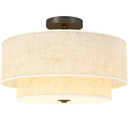 Висяща лампа HOMCOM с двоен ленен абажур, кремава