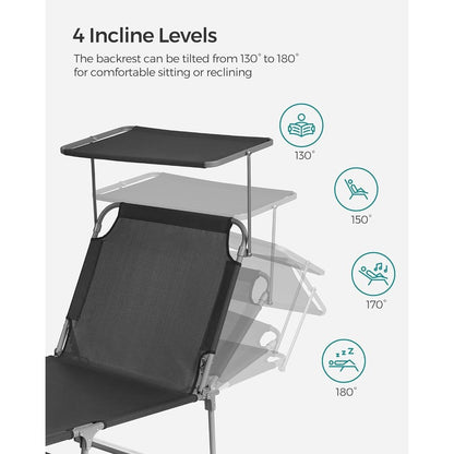 Сгъваем шезлонг SONGMICS със сенник и облегалка за глава, регулируема облегалка в 4 позиции