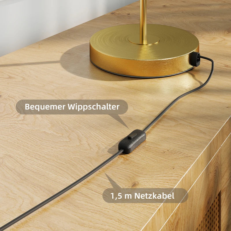 Настолна лампа HOMCOM с топла LED светлина, метална основа, кехлибарен стъклен абажур