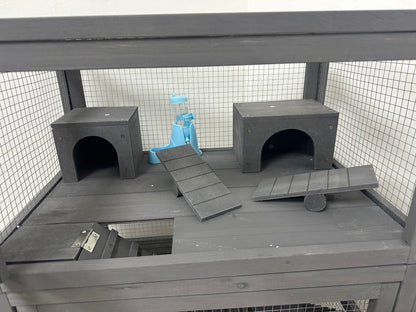 Дървена клетка за гризачи на 4 нива с къщички, люлка, купички за храна, рампи и колелца PawHut