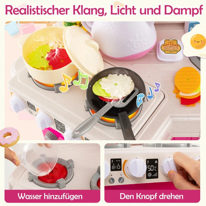 Детска кухня Costway със звуци и светлини, розова, със 113 аксесоара