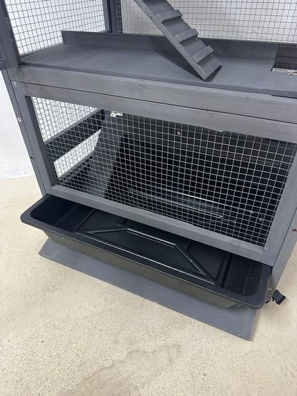 Дървена клетка за гризачи на 4 нива с къщички, люлка, купички за храна, рампи и колелца PawHut