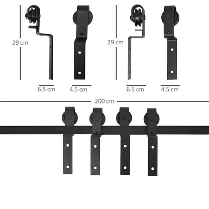 Комплект за монтаж на плъзгаща се врата Homcom, капацитет 90 кг, 200x0,6x4 см, черен