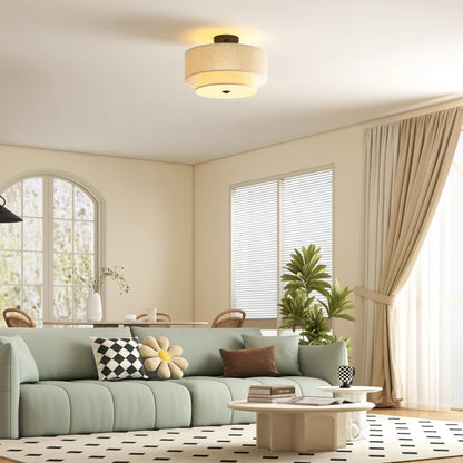 Висяща лампа HOMCOM с двоен ленен абажур, кремава