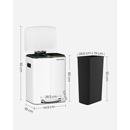 Кош за рециклиране, Songmics, 2 x 20L, бял, Soft-Close