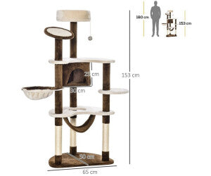 Многоетажна котешка катерушка PawHut, котешко дърво 153см