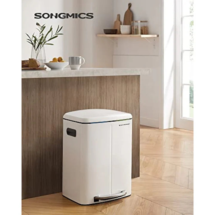 Кош за рециклиране, Songmics, 2 x 20L, бял, Soft-Close