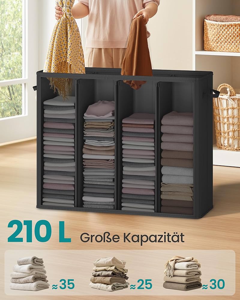 Кош за пране SONGMICS с 4 отделения, 210 л, с капак, 5 етикета, подвижна и переща се вътрешна торба