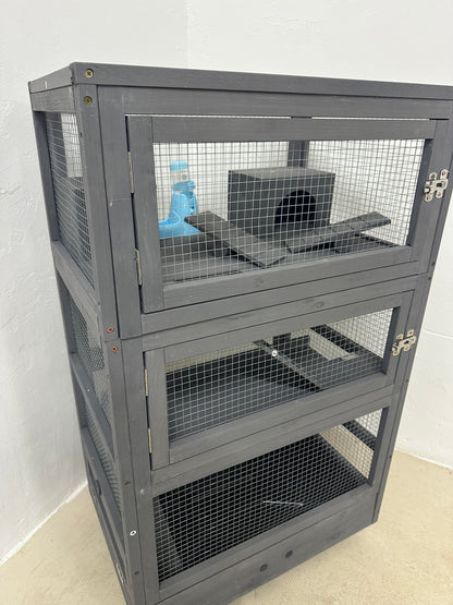 Дървена клетка за гризачи на 4 нива с къщички, люлка, купички за храна, рампи и колелца PawHut