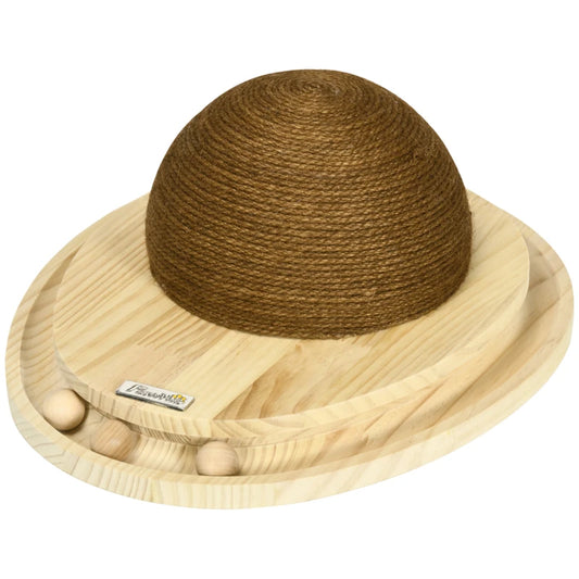 Интерактивна играчка за котки PawHut, драскаща повърхност, овална писта с топчета, борова дървесина