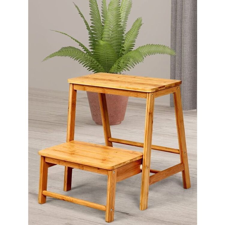 Сгъваема бамбукова табуретка, стълба с 2 стъпала COSTWAY