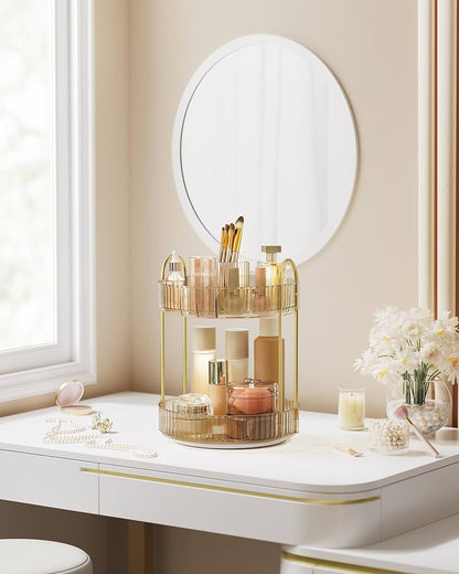 Въртящ се органайзер за грим, кръгъл, 2-етажен, регулируем, за тоалетка SONGMICS