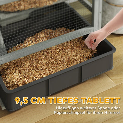 Дървена клетка за гризачи на 4 нива с къщички, люлка, купички за храна, рампи и колелца PawHut