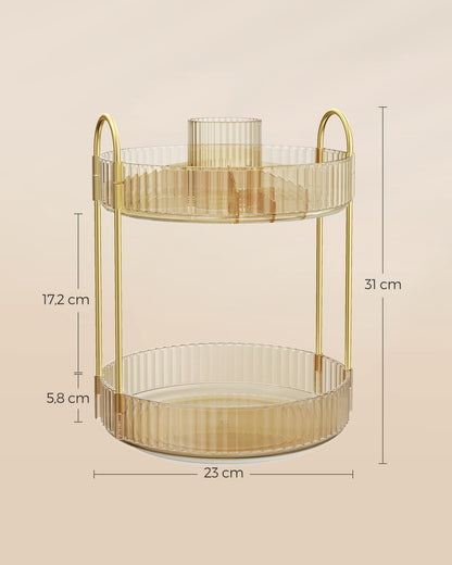 Въртящ се органайзер за грим, кръгъл, 2-етажен, регулируем, за тоалетка SONGMICS