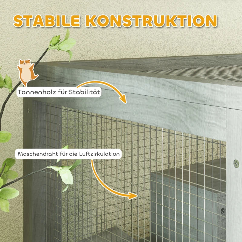 Дървена клетка за гризачи на 4 нива с къщички, люлка, купички за храна, рампи и колелца PawHut