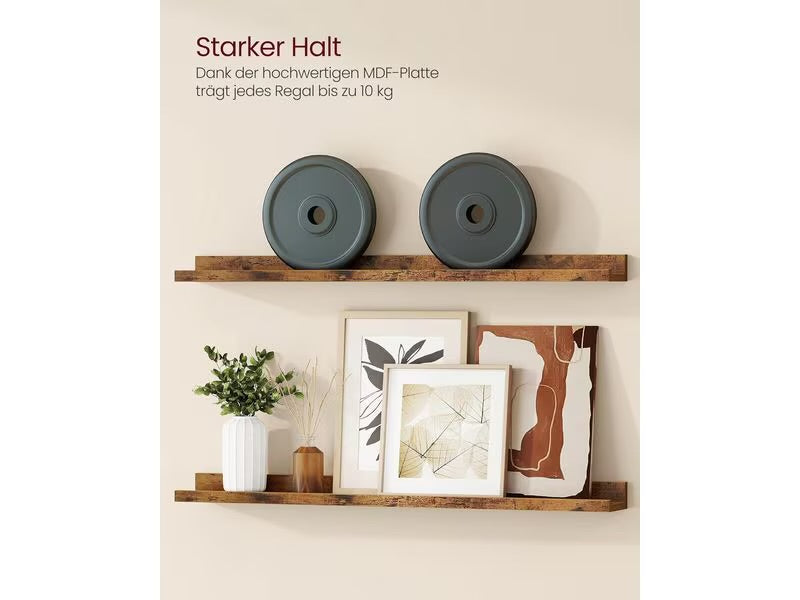 Комплект от 2 стенни рафта VASAGLE, плаващи рафтове, ширина 80 см, повдигнат преден ръб, за рамки за картини, декорации