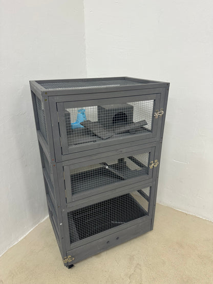 Дървена клетка за гризачи на 4 нива с къщички, люлка, купички за храна, рампи и колелца PawHut