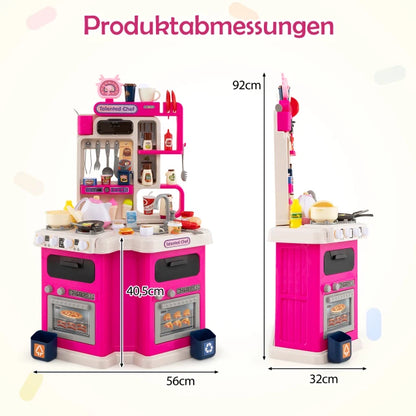 Детска кухня Costway със звуци и светлини, розова, със 113 аксесоара