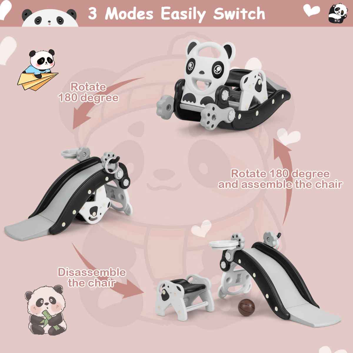 Детски комплект люлеещо се конче и пързалка Costway с баскетболна топка и игра с ринг